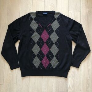 Daniel Hechter Paris Black Argyle V Neck Sweater